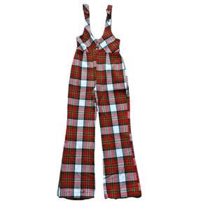 Vintage 70s Miss Holly Plaid Overalls 1970s Size 10 Flannel Flare Bell Jumpsuit